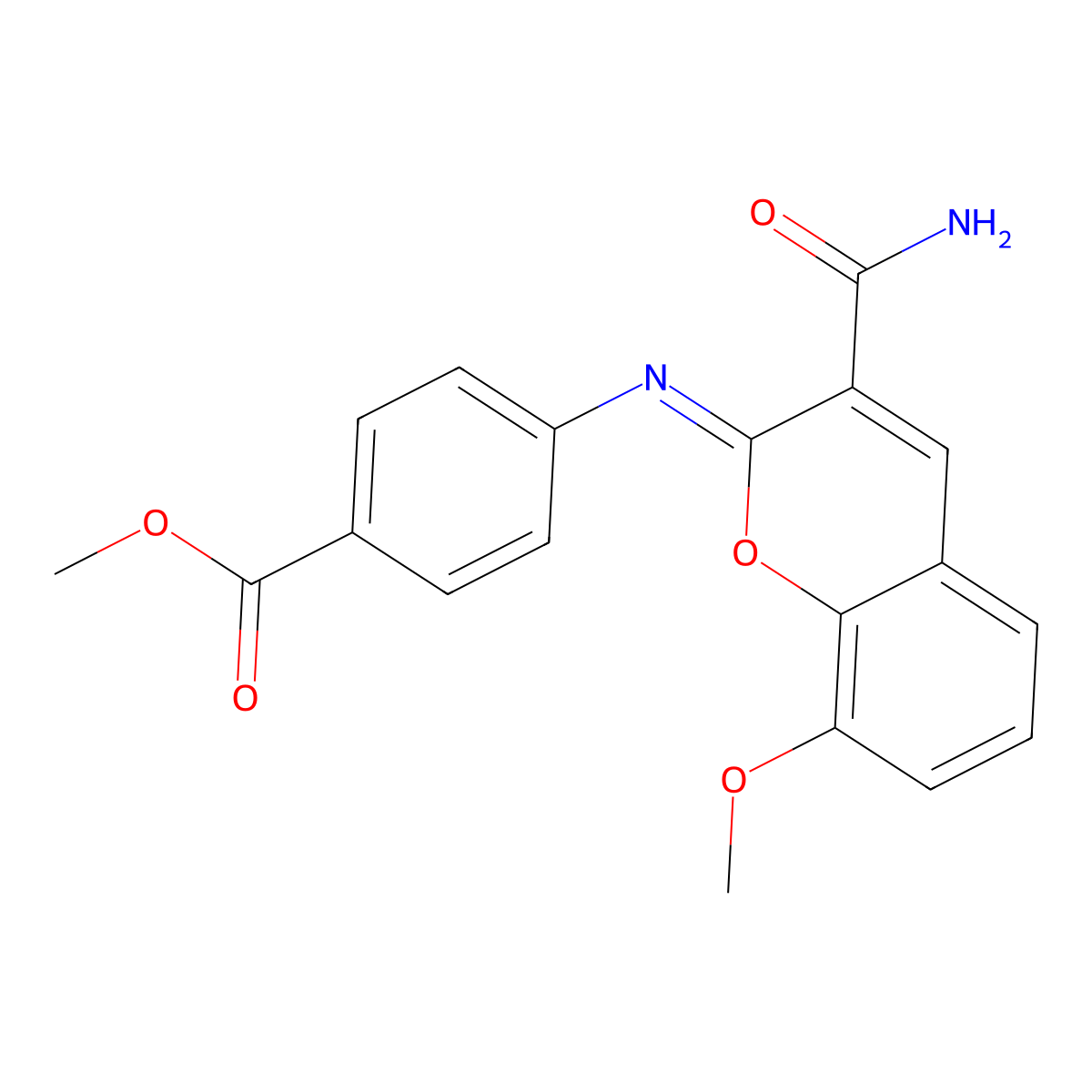 methyl 4-{[(2Z)-3-carbamoyl-8-methoxy-2H-chromen-2-ylidene]amino}benzoate molecular structure, CAS 1327168-15-9
