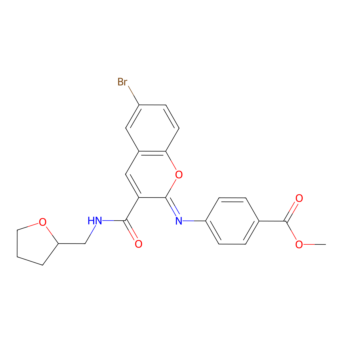 methyl 4-({(2Z)-6-bromo-3-[(tetrahydrofuran-2-ylmethyl)carbamoyl]-2H-chromen-2-ylidene}amino)benzoate molecular structure, CAS 1327168-54-6