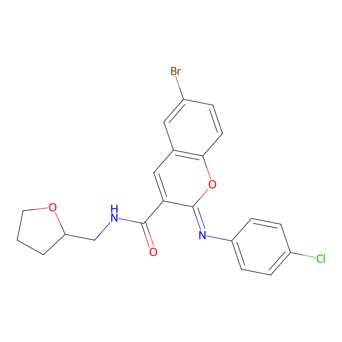 (2Z)-6-bromo-2-[(4-chlorophenyl)imino]-N-(tetrahydrofuran-2-ylmethyl)-2H-chromene-3-carboxamide molecular structure, CAS 1327168-59-1