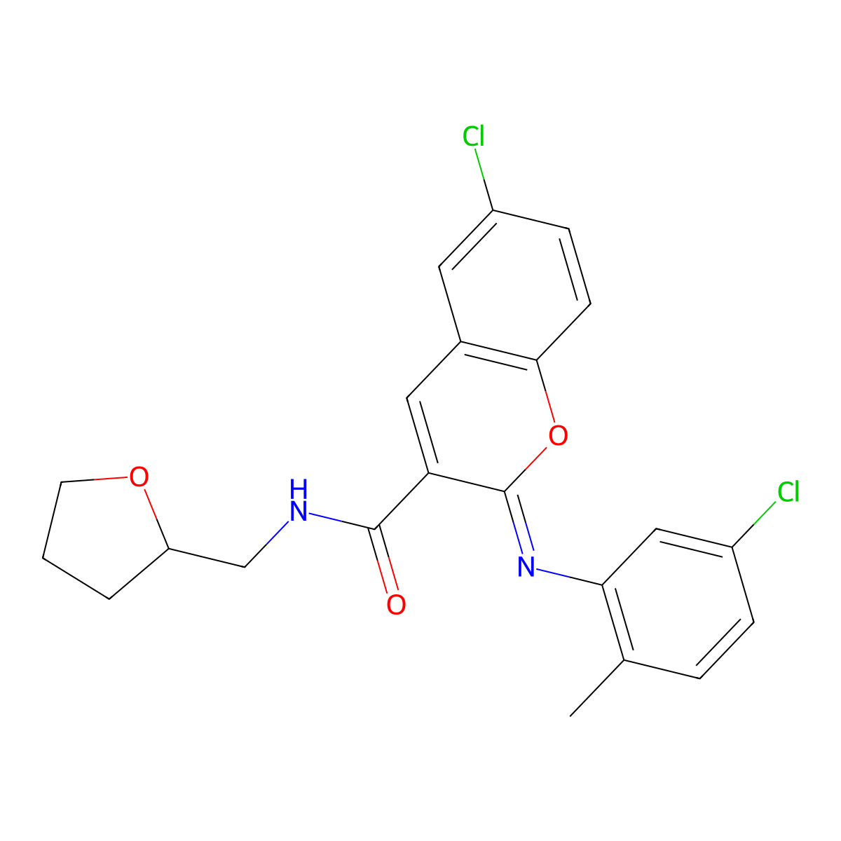 (2Z)-6-chloro-2-[(5-chloro-2-methylphenyl)imino]-N-(tetrahydrofuran-2-ylmethyl)-2H-chromene-3-carboxamide molecular structure, CAS 1327168-87-5
