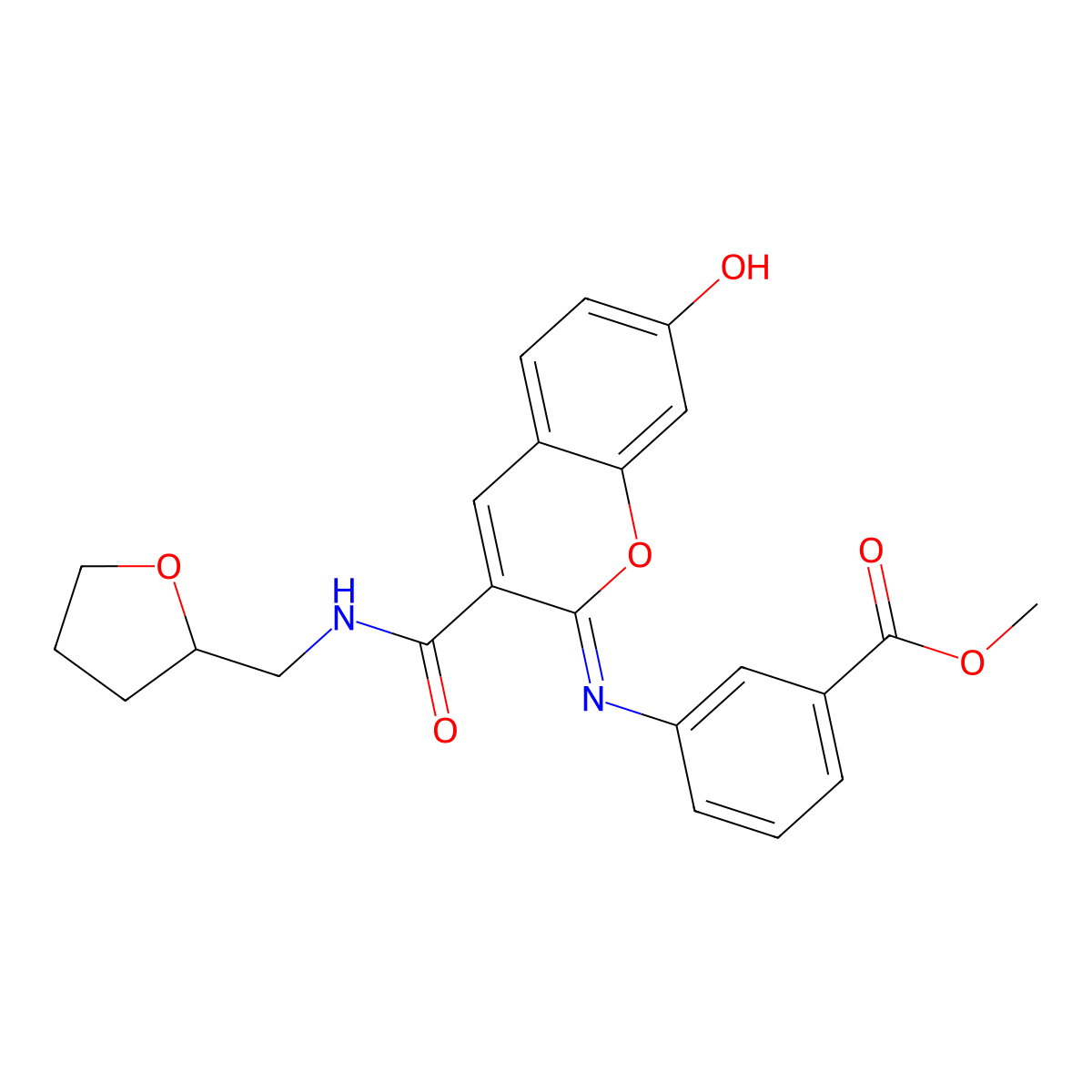 methyl 3-({(2Z)-7-hydroxy-3-[(tetrahydrofuran-2-ylmethyl)carbamoyl]-2H-chromen-2-ylidene}amino)benzoate molecular structure, CAS 1327168-90-0