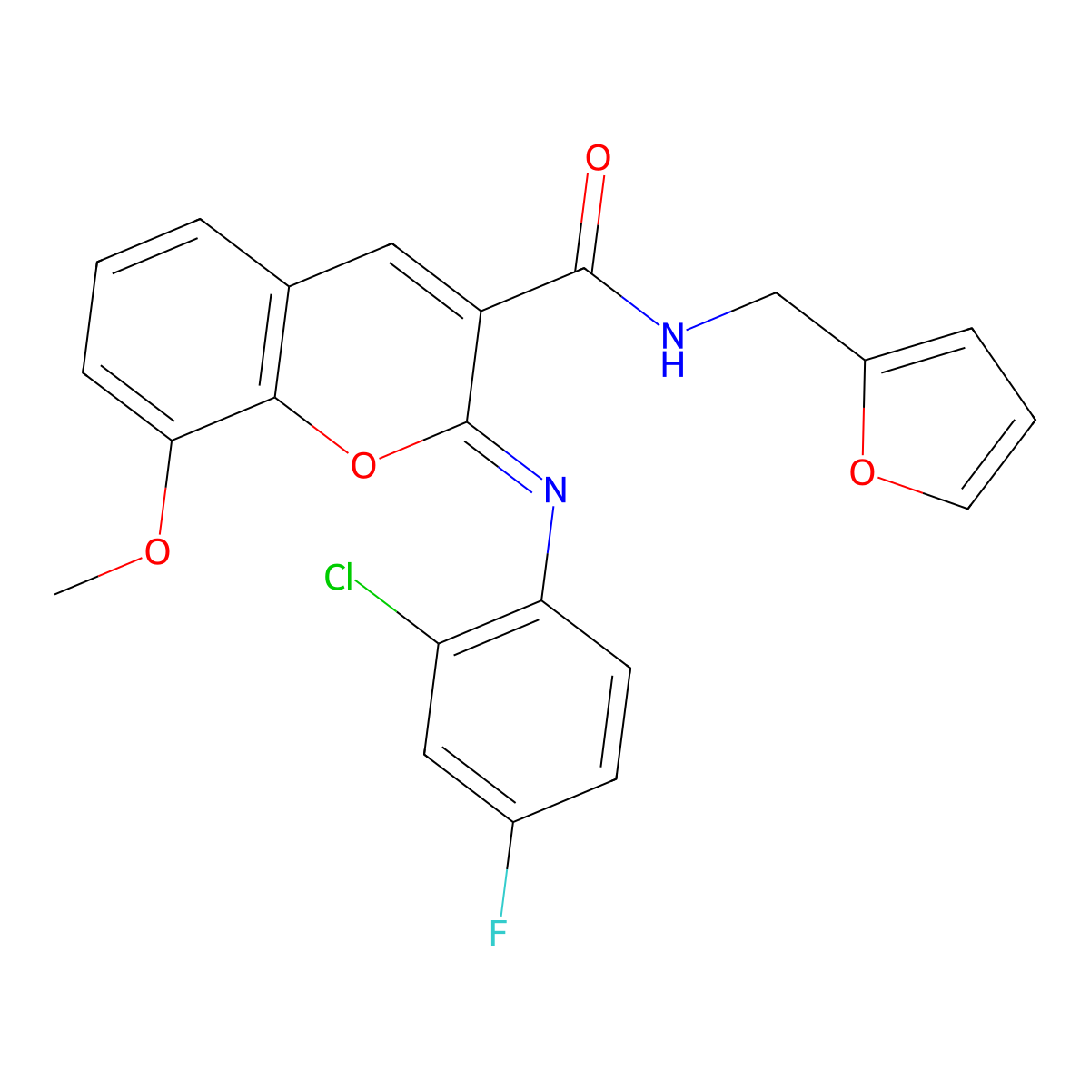 (2Z)-2-[(2-chloro-4-fluorophenyl)imino]-N-(furan-2-ylmethyl)-8-methoxy-2H-chromene-3-carboxamide molecular structure, CAS 1327168-97-7
