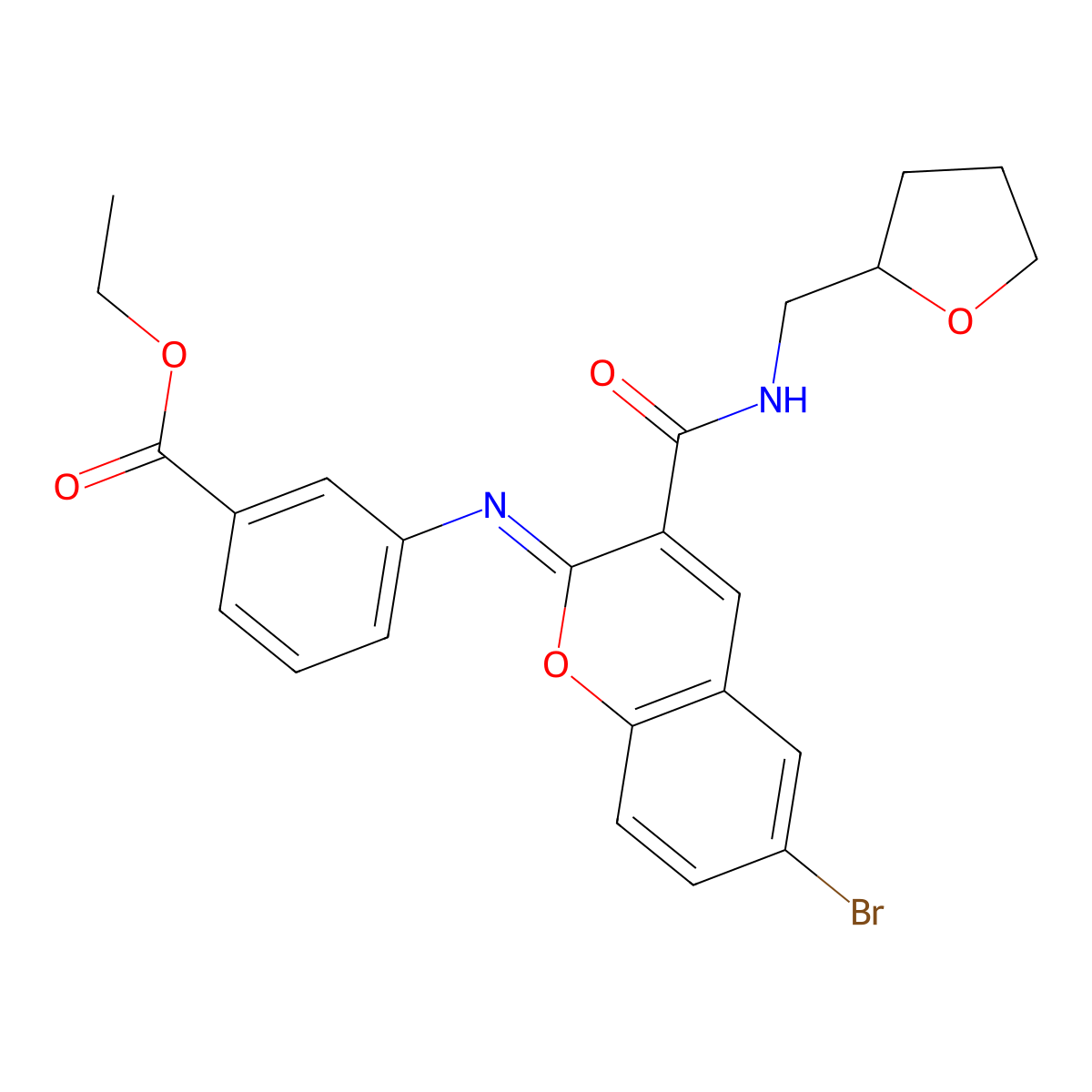 ethyl 3-({(2Z)-6-bromo-3-[(tetrahydrofuran-2-ylmethyl)carbamoyl]-2H-chromen-2-ylidene}amino)benzoate molecular structure, CAS 1327169-22-1