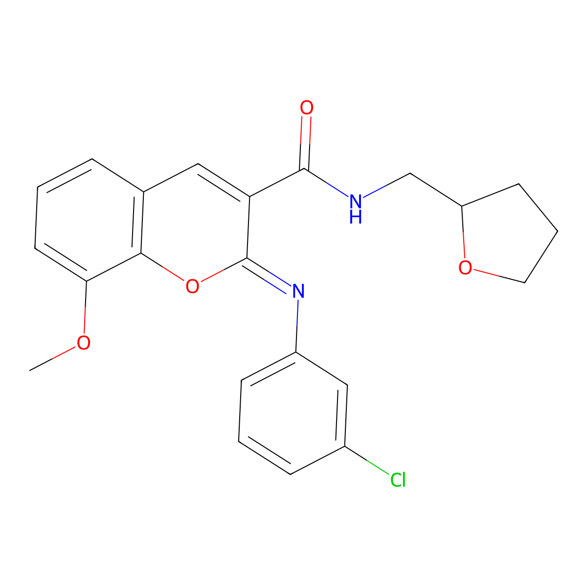 (2Z)-2-[(3-chlorophenyl)imino]-8-methoxy-N-(tetrahydrofuran-2-ylmethyl)-2H-chromene-3-carboxamide molecular structure, CAS 1327169-43-6