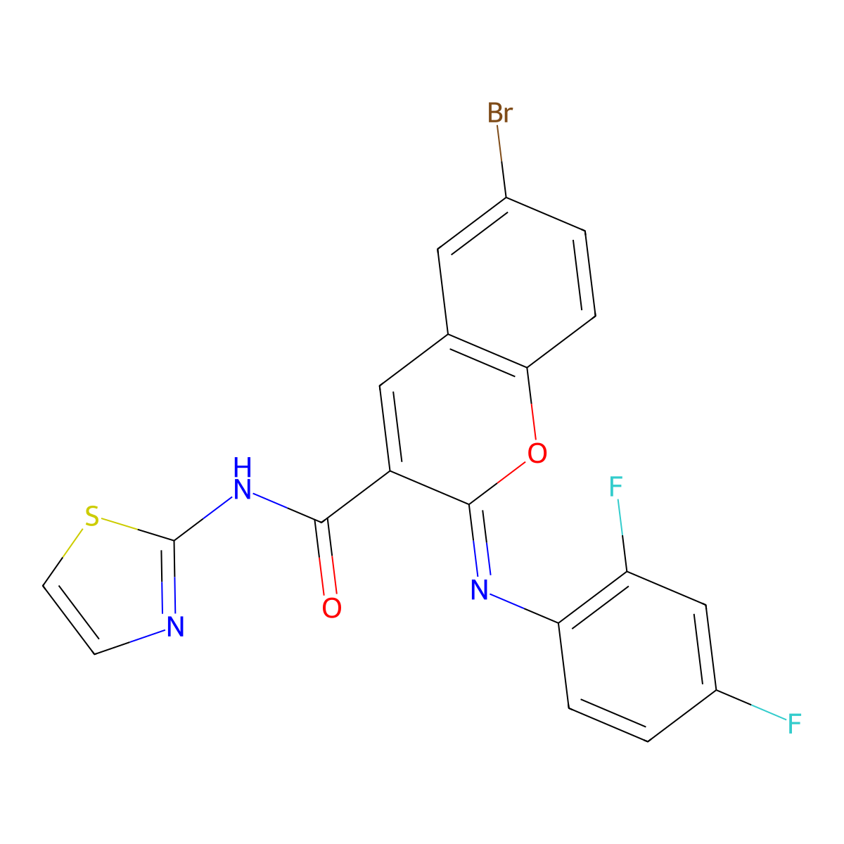 (2Z)-6-bromo-2-[(2,4-difluorophenyl)imino]-N-(1,3-thiazol-2-yl)-2H-chromene-3-carboxamide molecular structure, CAS 1327169-45-8