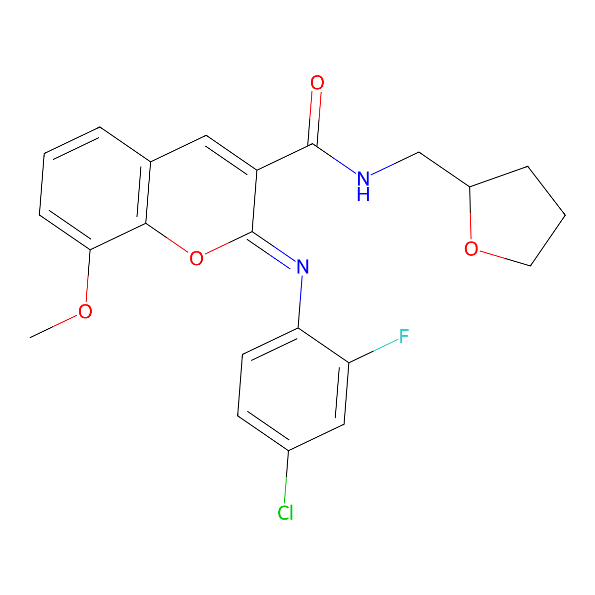 (2Z)-2-[(4-chloro-2-fluorophenyl)imino]-8-methoxy-N-(tetrahydrofuran-2-ylmethyl)-2H-chromene-3-carboxamide molecular structure, CAS 1327169-60-7