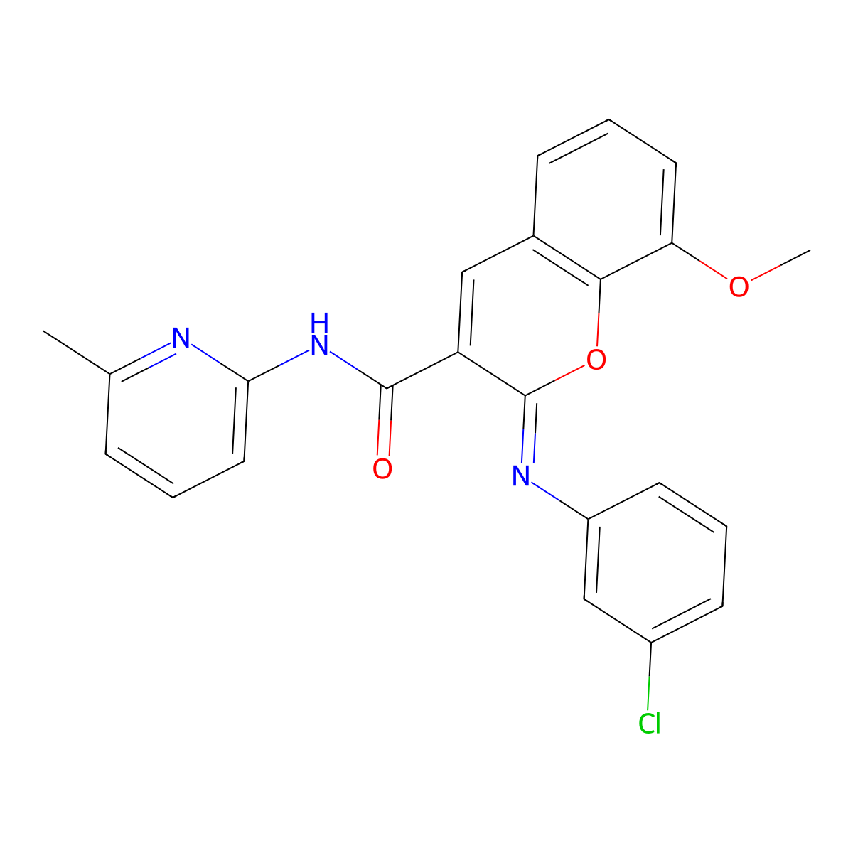 (2Z)-2-[(3-chlorophenyl)imino]-8-methoxy-N-(6-methylpyridin-2-yl)-2H-chromene-3-carboxamide molecular structure, CAS 1327169-67-4