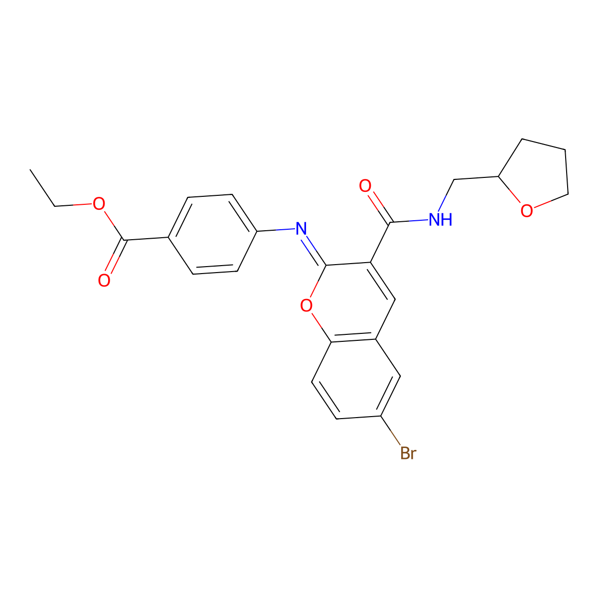 ethyl 4-({(2Z)-6-bromo-3-[(tetrahydrofuran-2-ylmethyl)carbamoyl]-2H-chromen-2-ylidene}amino)benzoate molecular structure, CAS 1327169-68-5