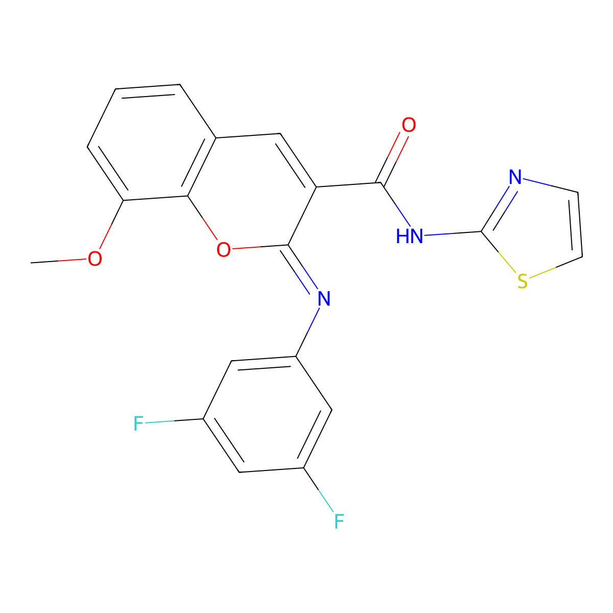 (2Z)-2-[(3,5-difluorophenyl)imino]-8-methoxy-N-(1,3-thiazol-2-yl)-2H-chromene-3-carboxamide molecular structure, CAS 1327169-69-6