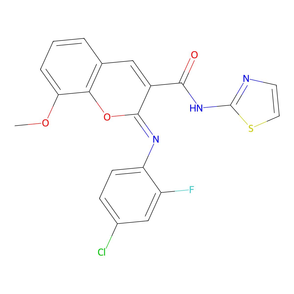 (2Z)-2-[(4-chloro-2-fluorophenyl)imino]-8-methoxy-N-(1,3-thiazol-2-yl)-2H-chromene-3-carboxamide molecular structure, CAS 1327169-74-3