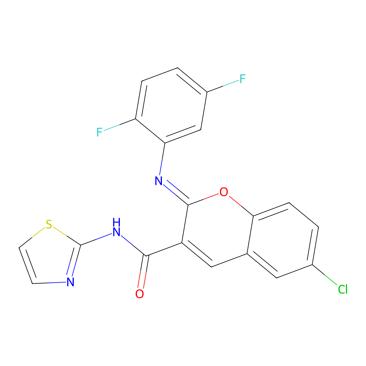 (2Z)-6-chloro-2-[(2,5-difluorophenyl)imino]-N-(1,3-thiazol-2-yl)-2H-chromene-3-carboxamide molecular structure, CAS 1327169-83-4