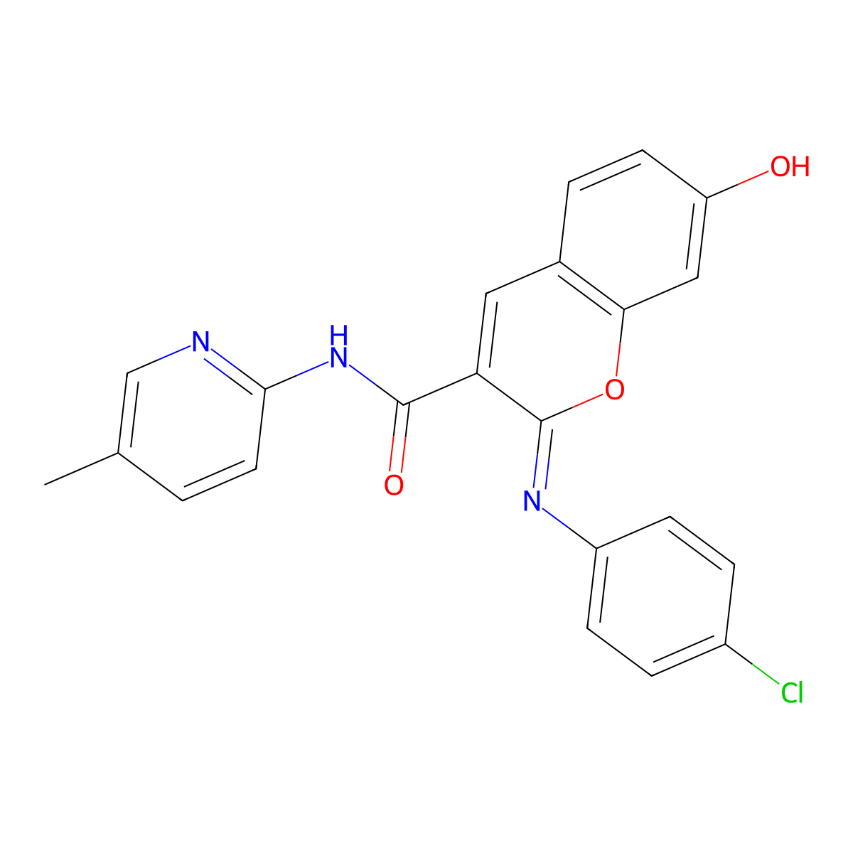(2Z)-2-[(4-chlorophenyl)imino]-7-hydroxy-N-(5-methylpyridin-2-yl)-2H-chromene-3-carboxamide molecular structure, CAS 1327169-87-8
