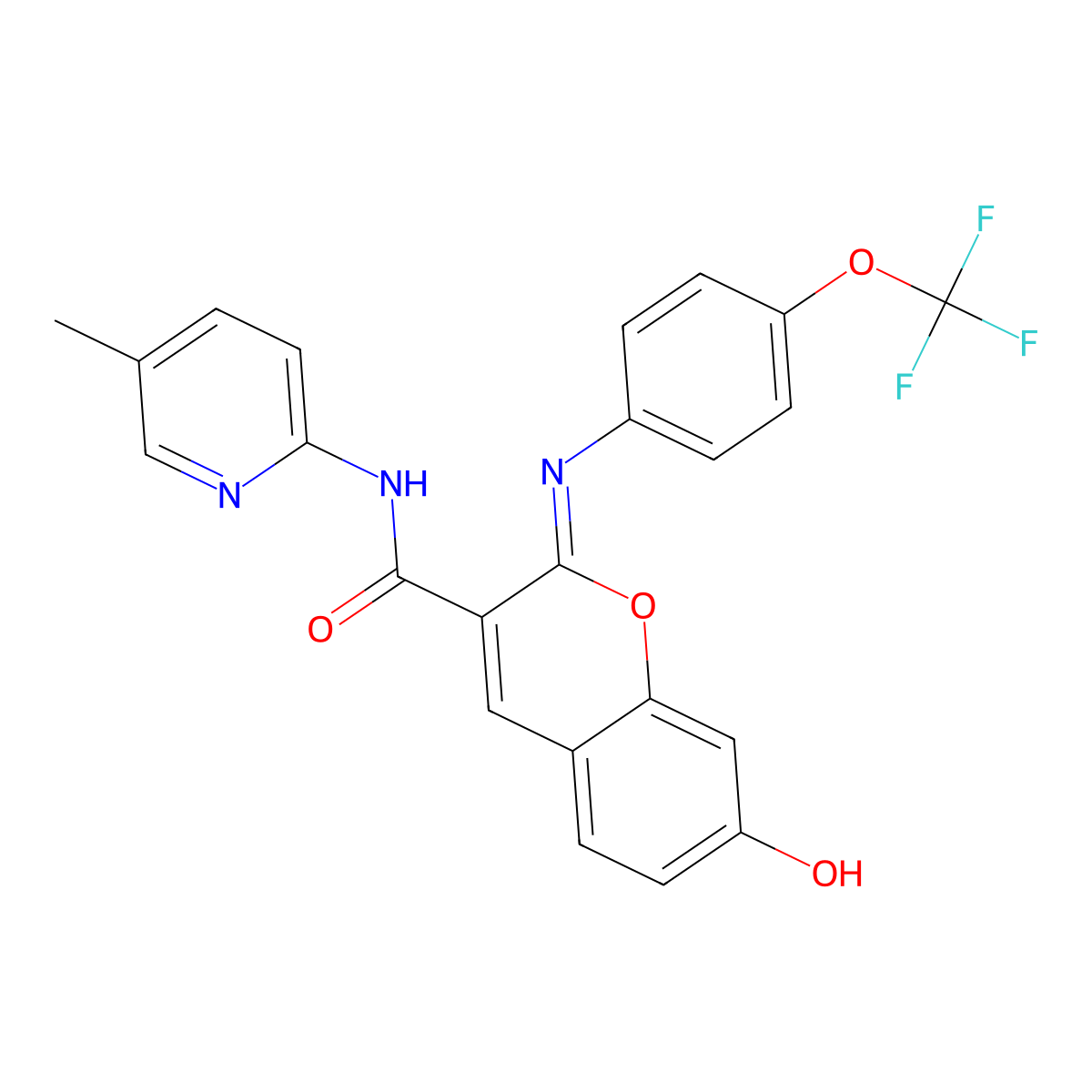 (2Z)-7-hydroxy-N-(5-methylpyridin-2-yl)-2-{[4-(trifluoromethoxy)phenyl]imino}-2H-chromene-3-carboxamide molecular structure, CAS 1327169-89-0