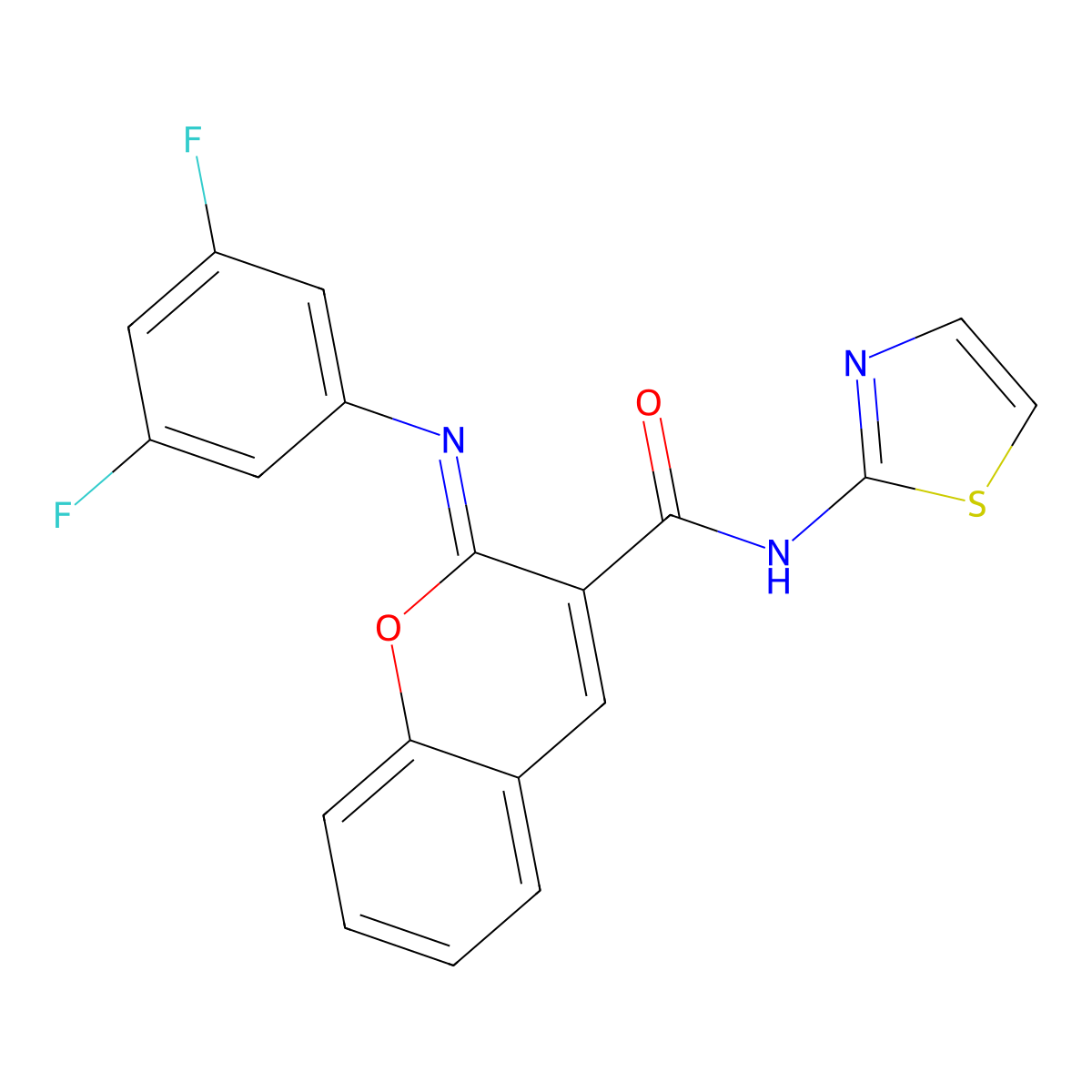 (2Z)-2-[(3,5-difluorophenyl)imino]-N-(1,3-thiazol-2-yl)-2H-chromene-3-carboxamide molecular structure, CAS 1327169-94-7
