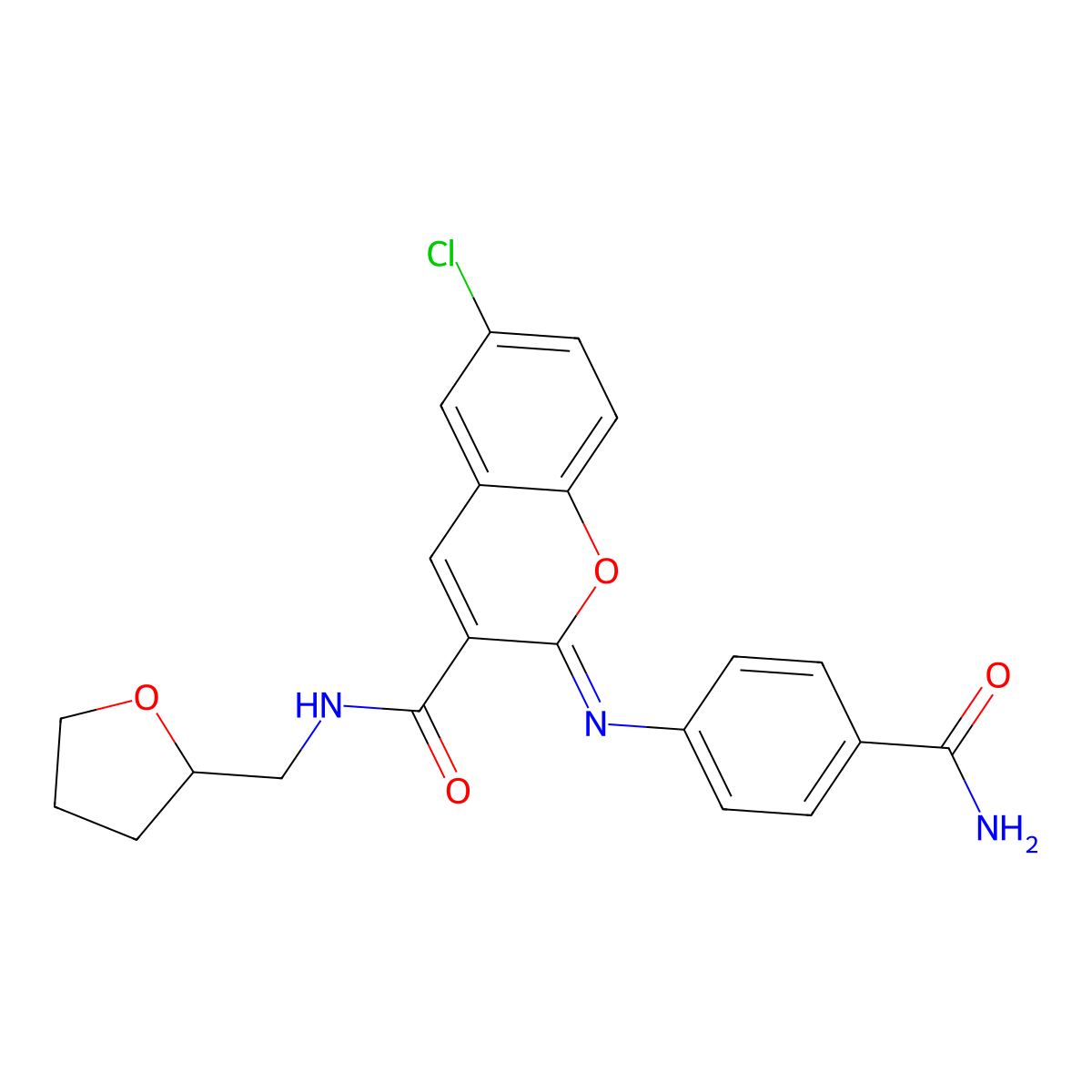 (2Z)-2-[(4-carbamoylphenyl)imino]-6-chloro-N-(tetrahydrofuran-2-ylmethyl)-2H-chromene-3-carboxamide molecular structure, CAS 1327169-96-9
