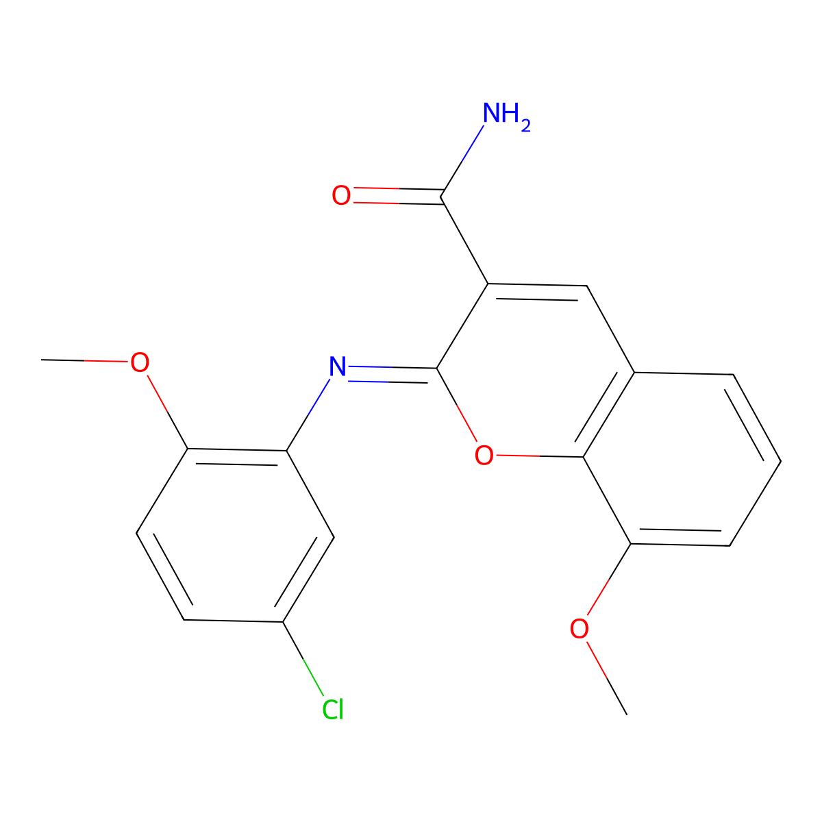 (2Z)-2-[(5-chloro-2-methoxyphenyl)imino]-8-methoxy-2H-chromene-3-carboxamide molecular structure, CAS 1327170-02-4