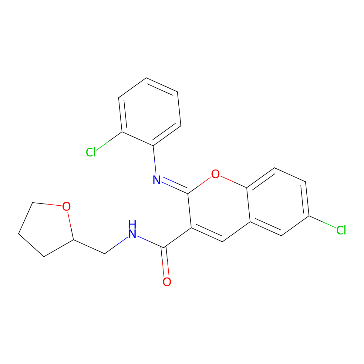 (2Z)-6-chloro-2-[(2-chlorophenyl)imino]-N-[(oxolan-2-yl)methyl]-2H-chromene-3-carboxamide molecular structure, CAS 1327170-06-8