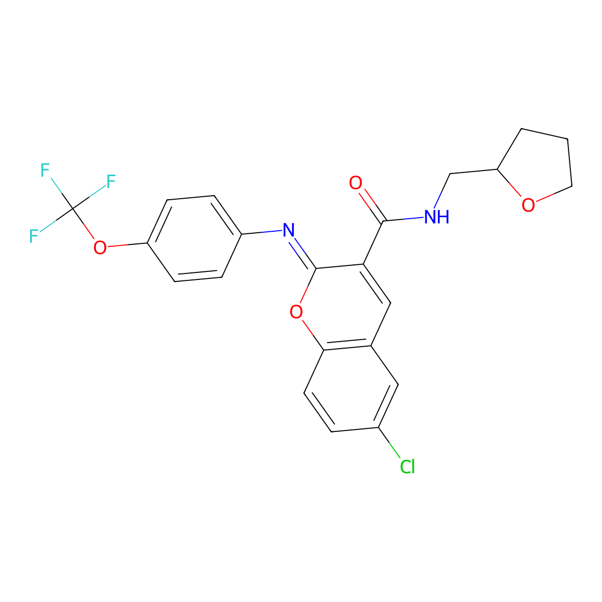 (2Z)-6-chloro-N-[(oxolan-2-yl)methyl]-2-{[4-(trifluoromethoxy)phenyl]imino}-2H-chromene-3-carboxamide molecular structure, CAS 1327170-07-9