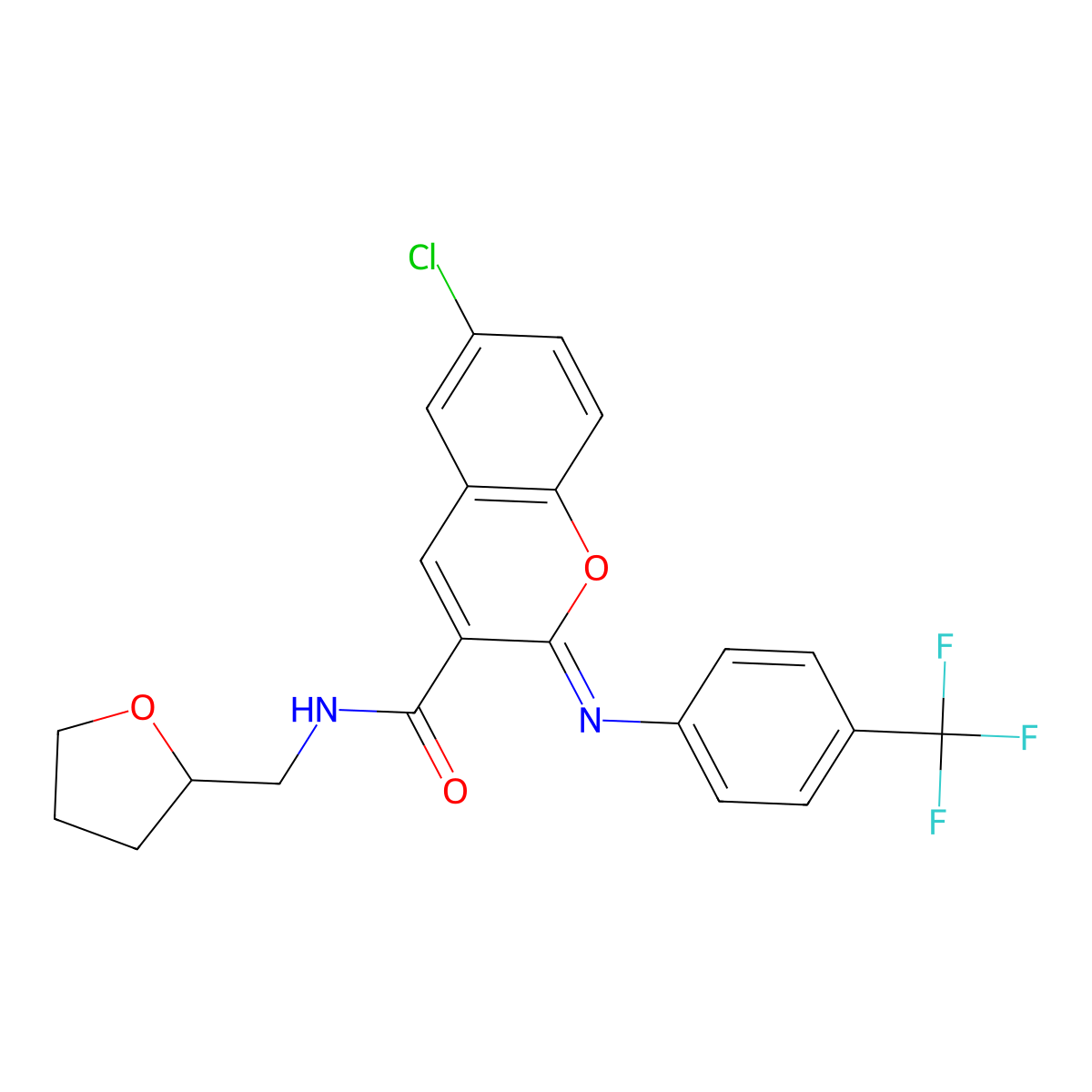 (2Z)-6-chloro-N-[(oxolan-2-yl)methyl]-2-{[4-(trifluoromethyl)phenyl]imino}-2H-chromene-3-carboxamide molecular structure, CAS 1327170-09-1