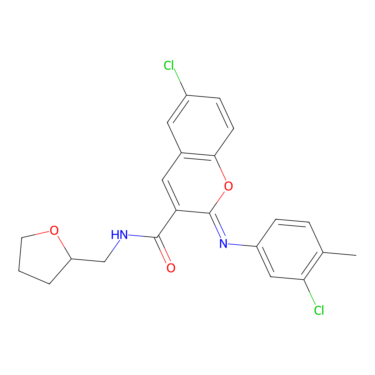 (2Z)-6-chloro-2-[(3-chloro-4-methylphenyl)imino]-N-[(oxolan-2-yl)methyl]-2H-chromene-3-carboxamide molecular structure, CAS 1327170-11-5