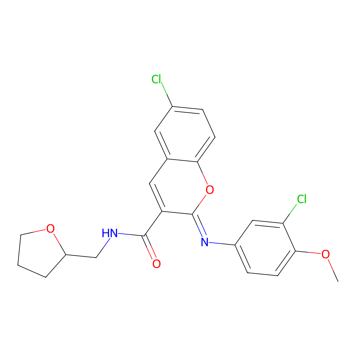 (2Z)-6-chloro-2-[(3-chloro-4-methoxyphenyl)imino]-N-[(oxolan-2-yl)methyl]-2H-chromene-3-carboxamide molecular structure, CAS 1327170-14-8
