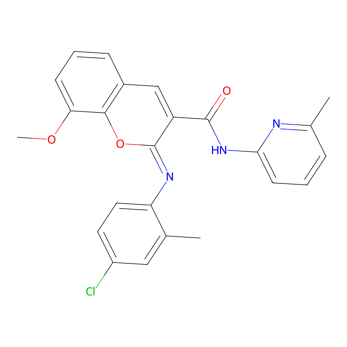 (2Z)-2-[(4-chloro-2-methylphenyl)imino]-8-methoxy-N-(6-methylpyridin-2-yl)-2H-chromene-3-carboxamide molecular structure, CAS 1327170-22-8
