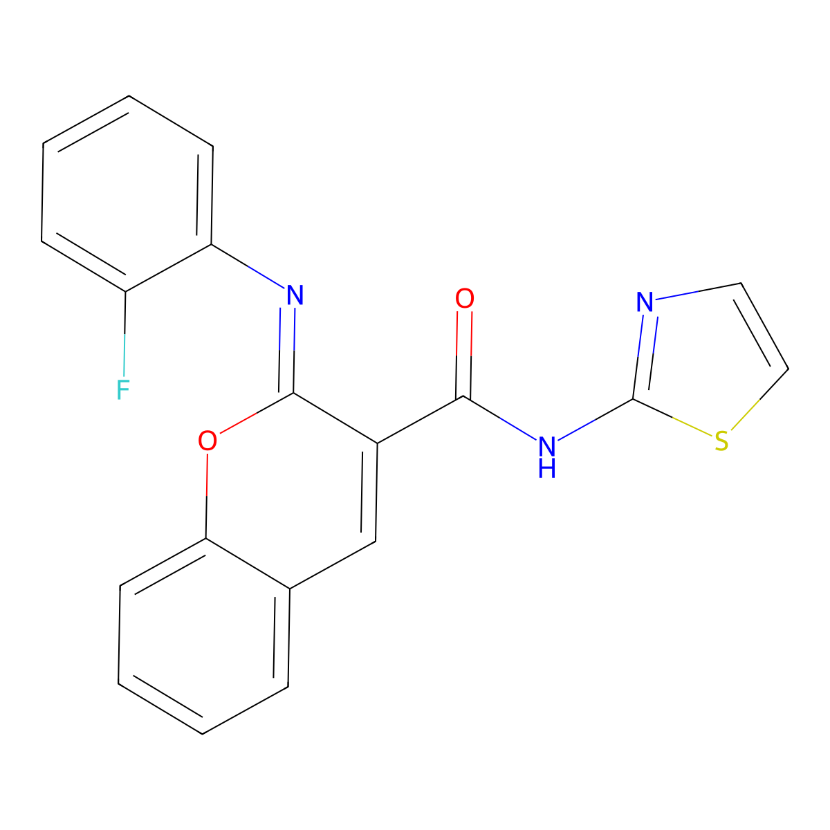 (2Z)-2-[(2-fluorophenyl)imino]-N-(1,3-thiazol-2-yl)-2H-chromene-3-carboxamide molecular structure, CAS 1327170-30-8