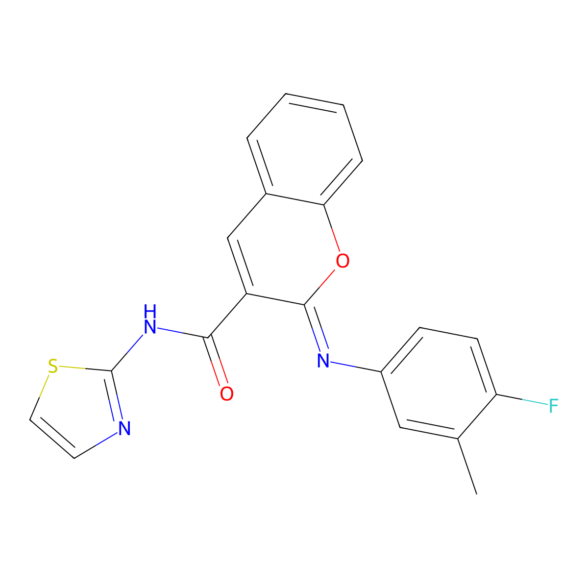 (2Z)-2-[(4-fluoro-3-methylphenyl)imino]-N-(1,3-thiazol-2-yl)-2H-chromene-3-carboxamide molecular structure, CAS 1327170-32-0