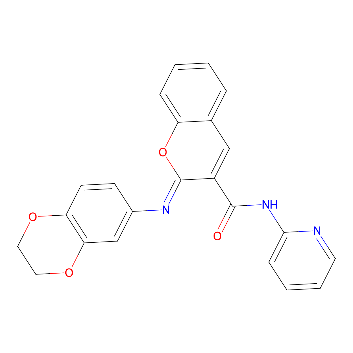 (2Z)-2-(2,3-dihydro-1,4-benzodioxin-6-ylimino)-N-(pyridin-2-yl)-2H-chromene-3-carboxamide molecular structure, CAS 1327170-36-4