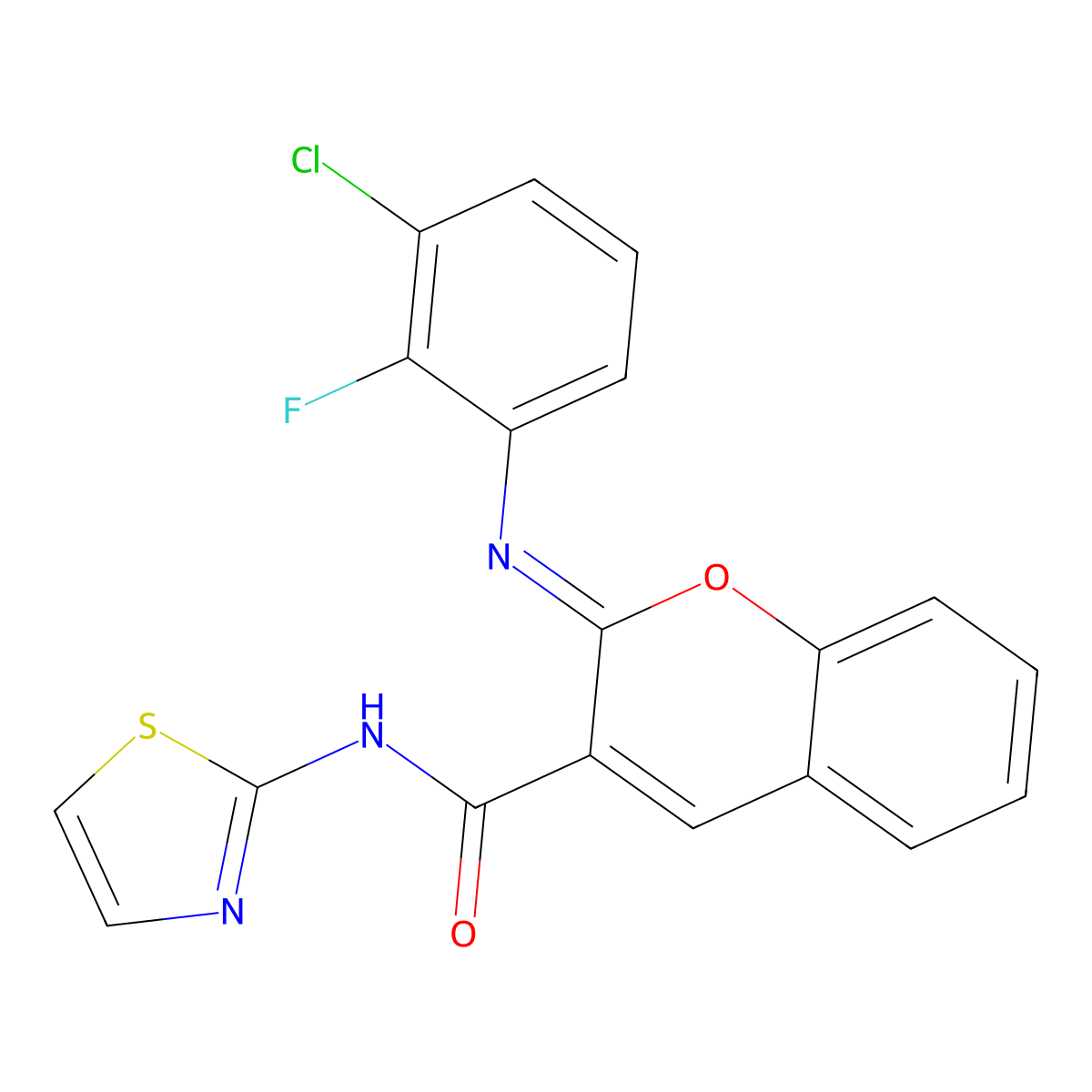 (2Z)-2-[(3-chloro-2-fluorophenyl)imino]-N-(1,3-thiazol-2-yl)-2H-chromene-3-carboxamide molecular structure, CAS 1327170-68-2
