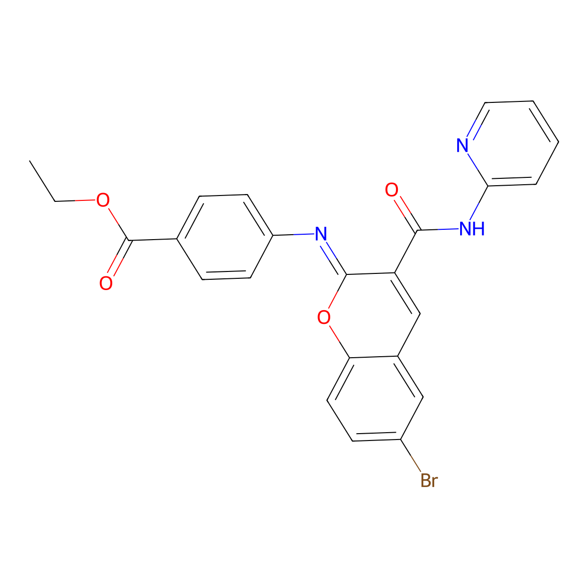 ethyl 4-{[(2Z)-6-bromo-3-(pyridin-2-ylcarbamoyl)-2H-chromen-2-ylidene]amino}benzoate molecular structure, CAS 1327170-76-2