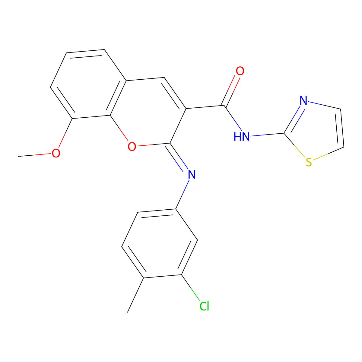 (2Z)-2-[(3-chloro-4-methylphenyl)imino]-8-methoxy-N-(1,3-thiazol-2-yl)-2H-chromene-3-carboxamide molecular structure, CAS 1327170-80-8