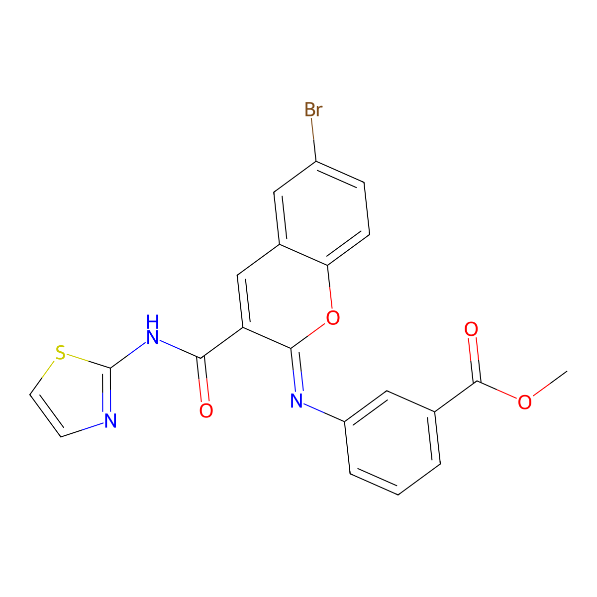 methyl 3-{[(2Z)-6-bromo-3-(1,3-thiazol-2-ylcarbamoyl)-2H-chromen-2-ylidene]amino}benzoate molecular structure, CAS 1327170-90-0