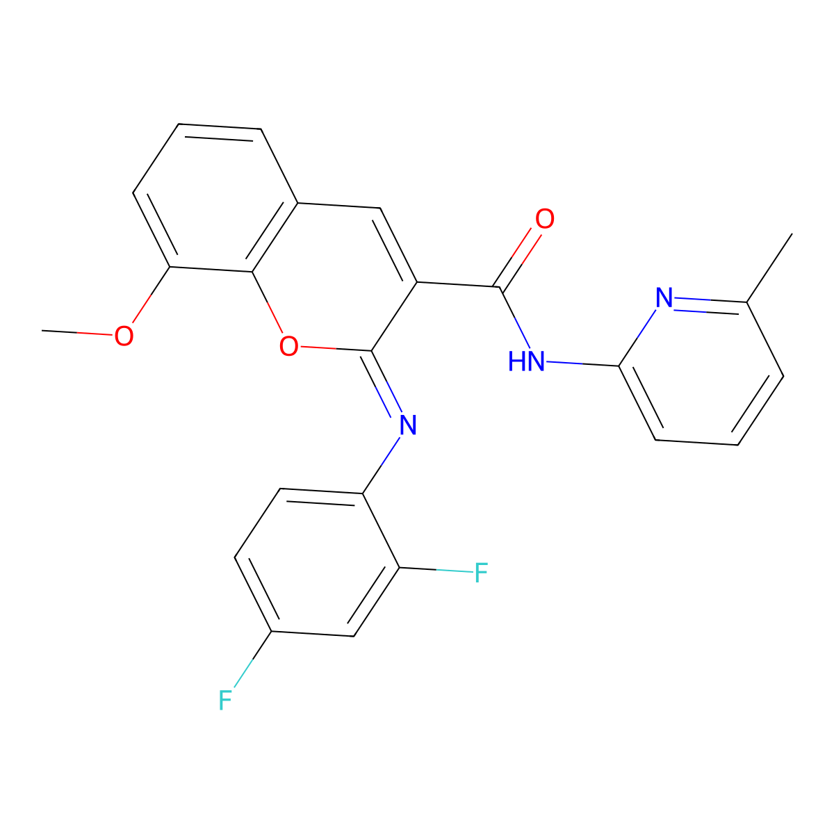 (2Z)-2-[(2,4-difluorophenyl)imino]-8-methoxy-N-(6-methylpyridin-2-yl)-2H-chromene-3-carboxamide molecular structure, CAS 1327171-02-7