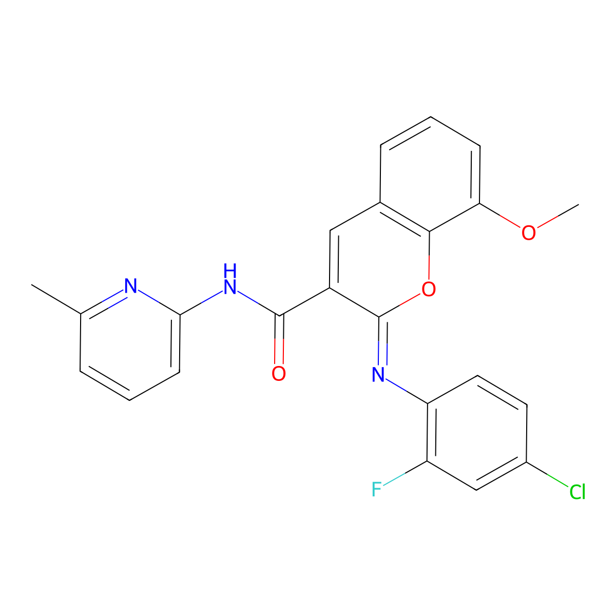 (2Z)-2-[(4-chloro-2-fluorophenyl)imino]-8-methoxy-N-(6-methylpyridin-2-yl)-2H-chromene-3-carboxamide molecular structure, CAS 1327171-04-9