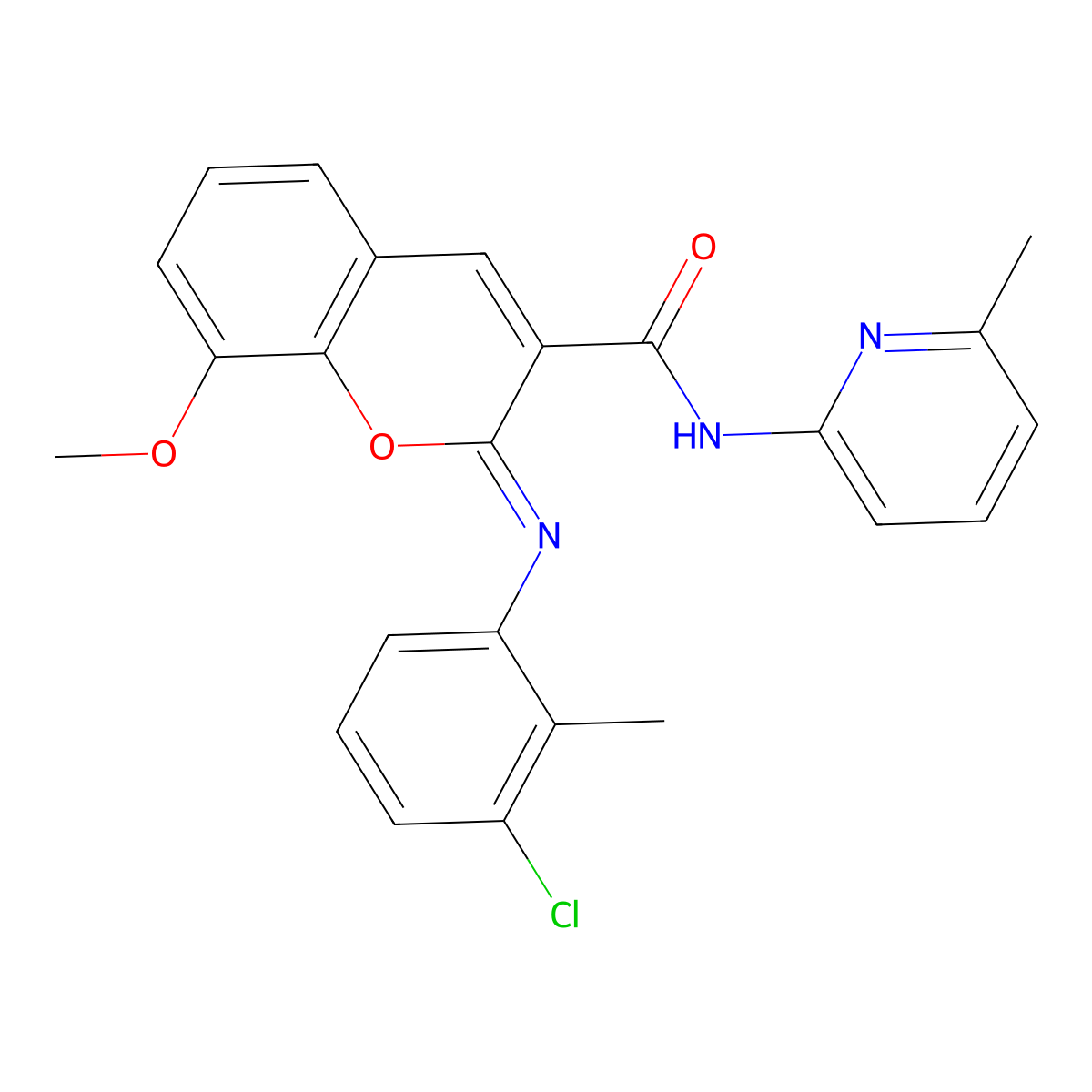 (2Z)-2-[(3-chloro-2-methylphenyl)imino]-8-methoxy-N-(6-methylpyridin-2-yl)-2H-chromene-3-carboxamide molecular structure, CAS 1327171-07-2