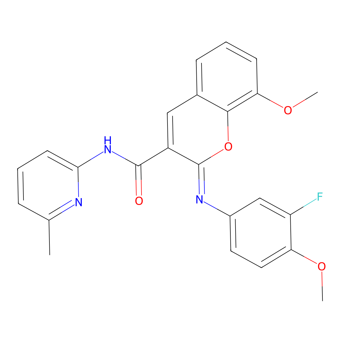 (2Z)-2-[(3-fluoro-4-methoxyphenyl)imino]-8-methoxy-N-(6-methylpyridin-2-yl)-2H-chromene-3-carboxamide molecular structure, CAS 1327171-10-7