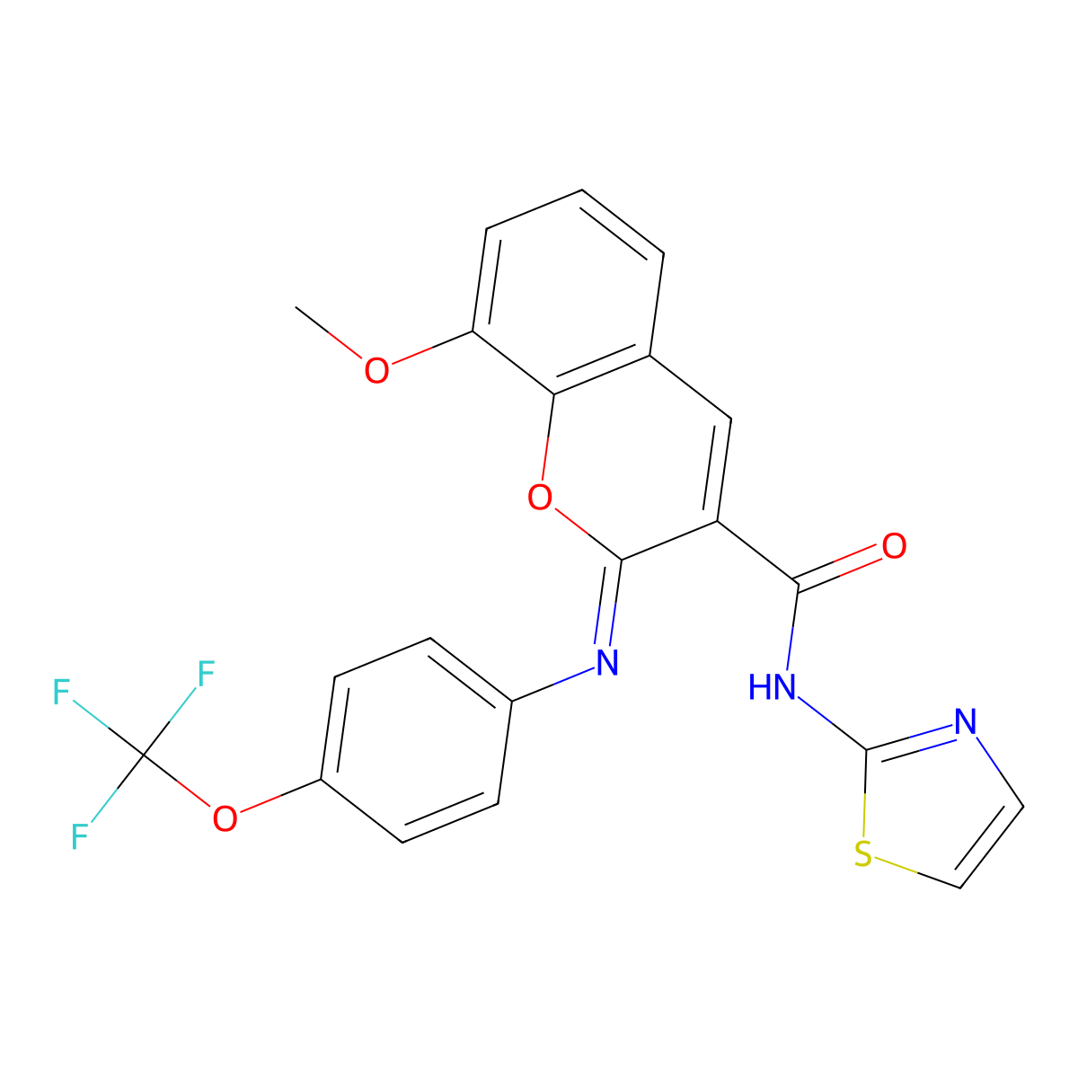 (2Z)-8-methoxy-N-(1,3-thiazol-2-yl)-2-{[4-(trifluoromethoxy)phenyl]imino}-2H-chromene-3-carboxamide molecular structure, CAS 1327171-15-2