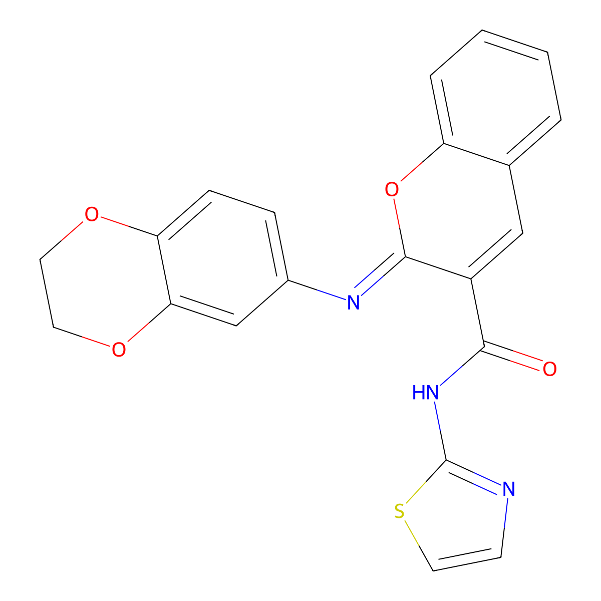 (2Z)-2-(2,3-dihydro-1,4-benzodioxin-6-ylimino)-N-(1,3-thiazol-2-yl)-2H-chromene-3-carboxamide molecular structure, CAS 1327171-18-5