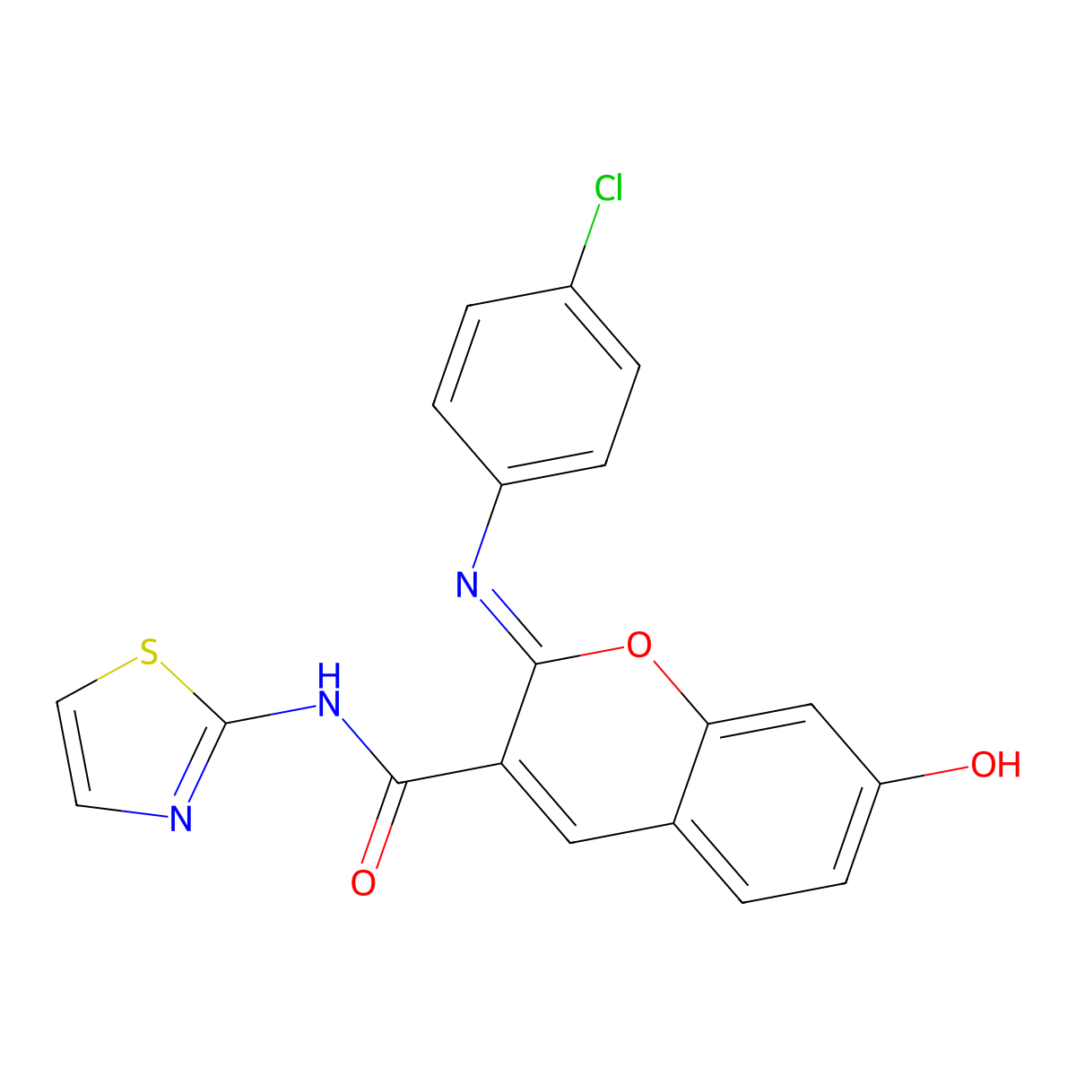 (2Z)-2-[(4-chlorophenyl)imino]-7-hydroxy-N-(1,3-thiazol-2-yl)-2H-chromene-3-carboxamide molecular structure, CAS 1327171-19-6