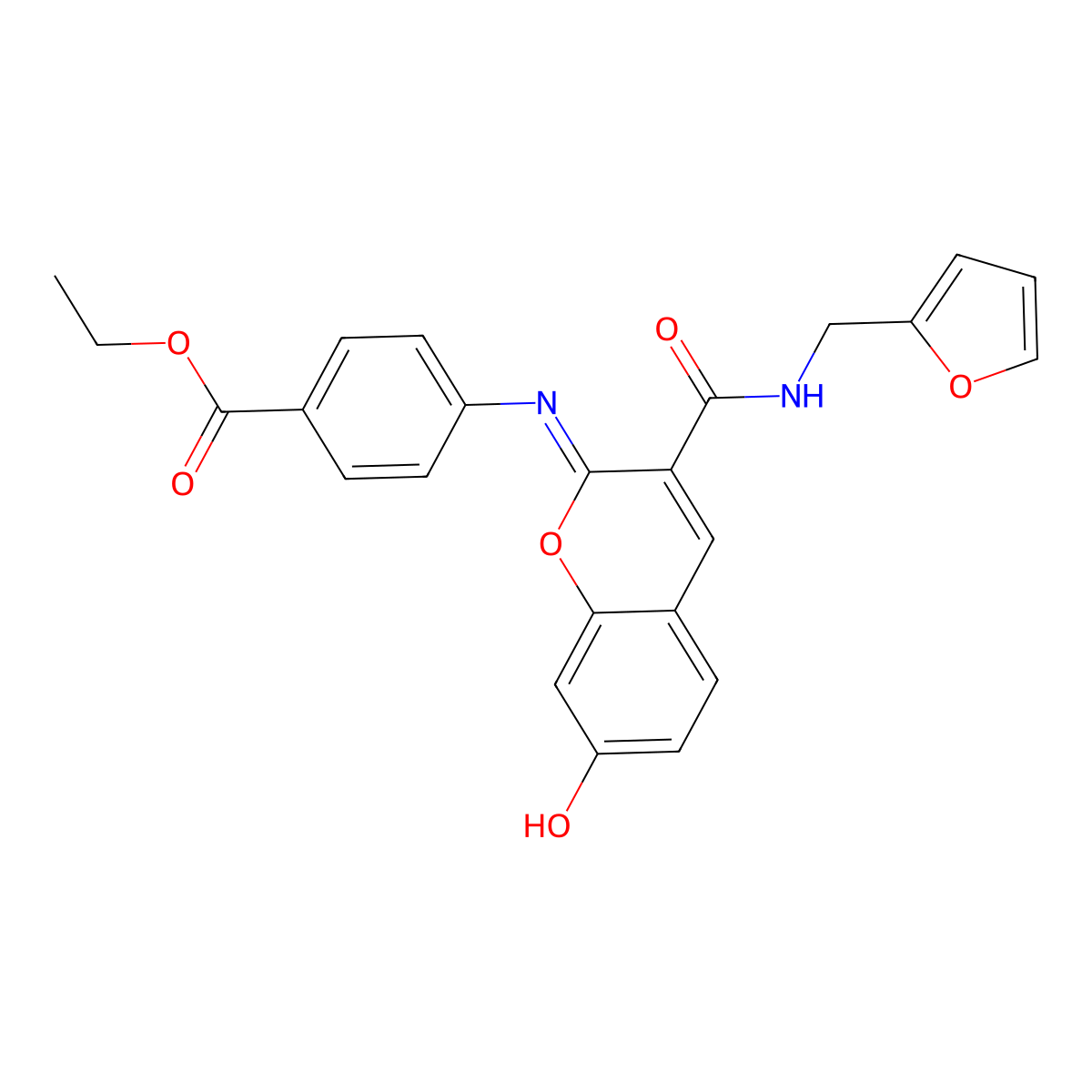 ethyl 4-({(2Z)-3-[(furan-2-ylmethyl)carbamoyl]-7-hydroxy-2H-chromen-2-ylidene}amino)benzoate molecular structure, CAS 1327171-20-9