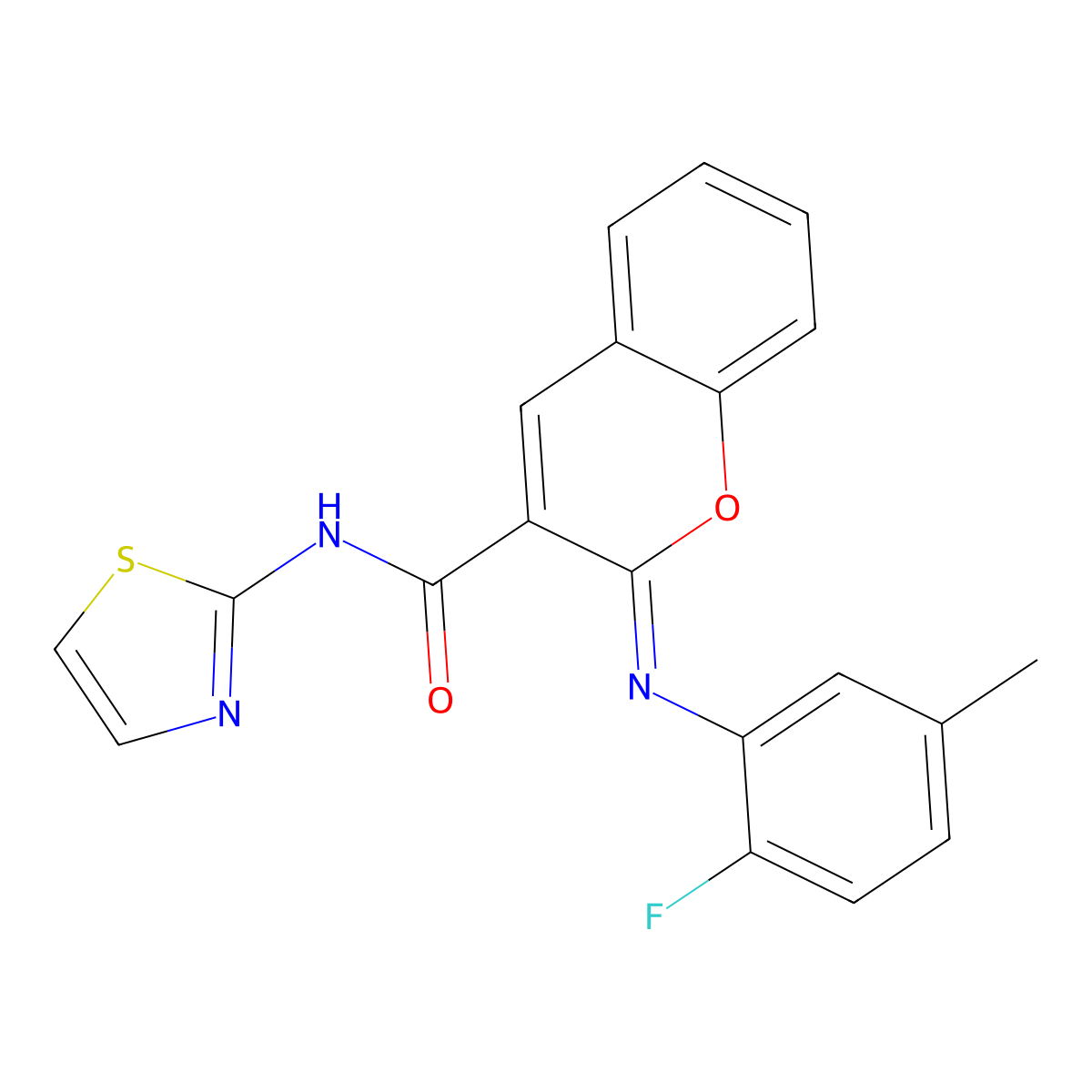 (2Z)-2-[(2-fluoro-5-methylphenyl)imino]-N-(1,3-thiazol-2-yl)-2H-chromene-3-carboxamide molecular structure, CAS 1327171-27-6
