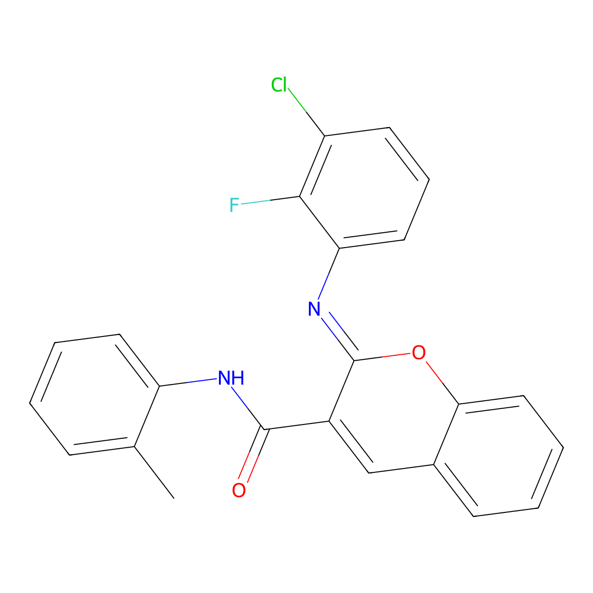 (2Z)-2-[(3-chloro-2-fluorophenyl)imino]-N-(2-methylphenyl)-2H-chromene-3-carboxamide molecular structure, CAS 1327171-47-0