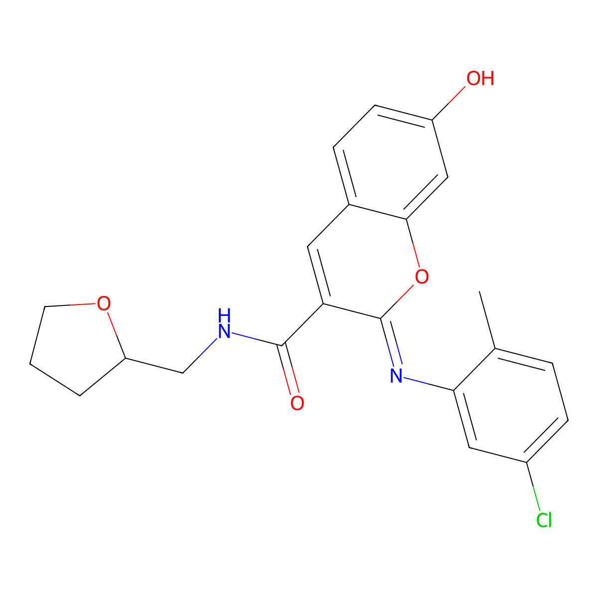 (2Z)-2-[(5-chloro-2-methylphenyl)imino]-7-hydroxy-N-(tetrahydrofuran-2-ylmethyl)-2H-chromene-3-carboxamide molecular structure, CAS 1327171-62-9