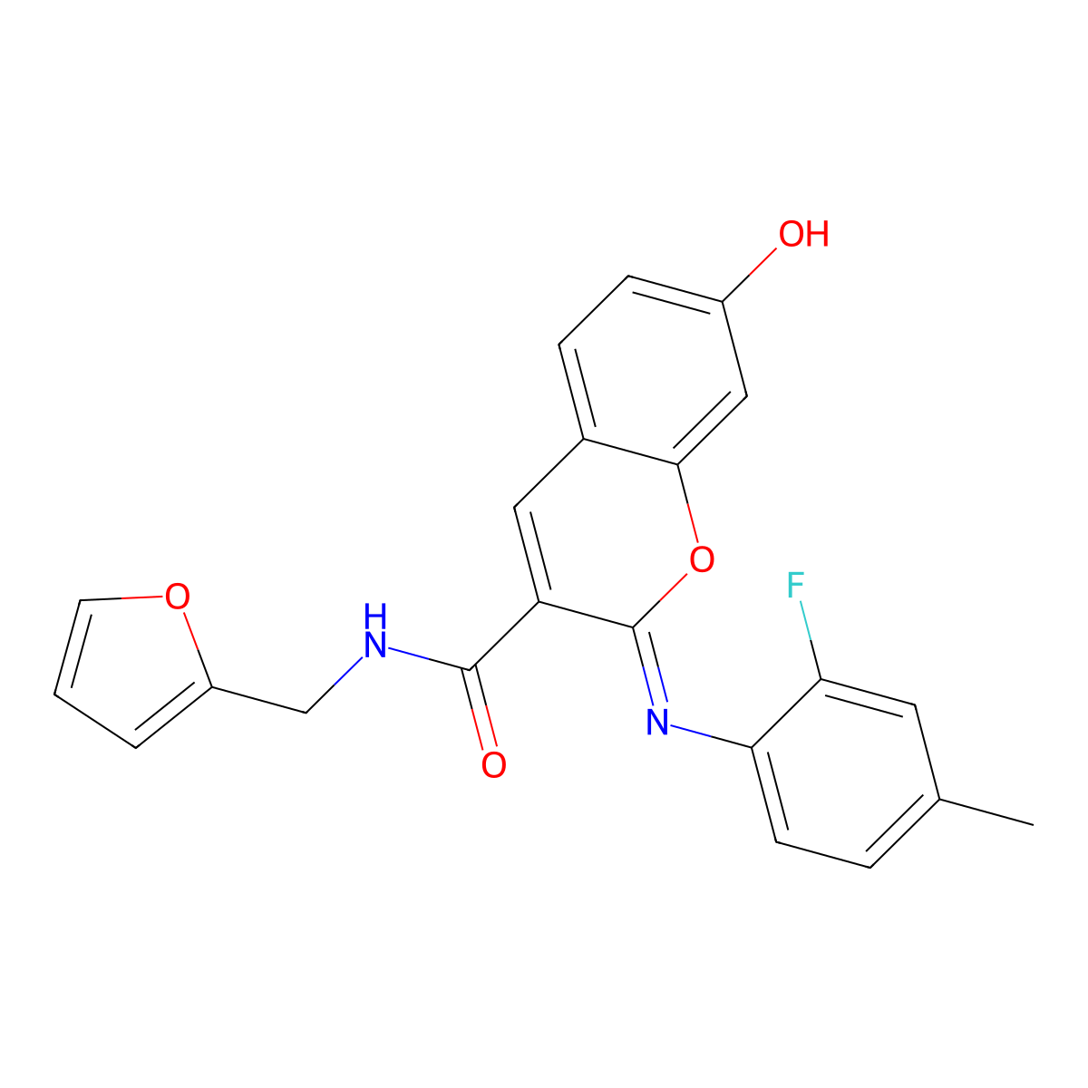 (2Z)-2-[(2-fluoro-4-methylphenyl)imino]-N-(furan-2-ylmethyl)-7-hydroxy-2H-chromene-3-carboxamide molecular structure, CAS 1327171-75-4
