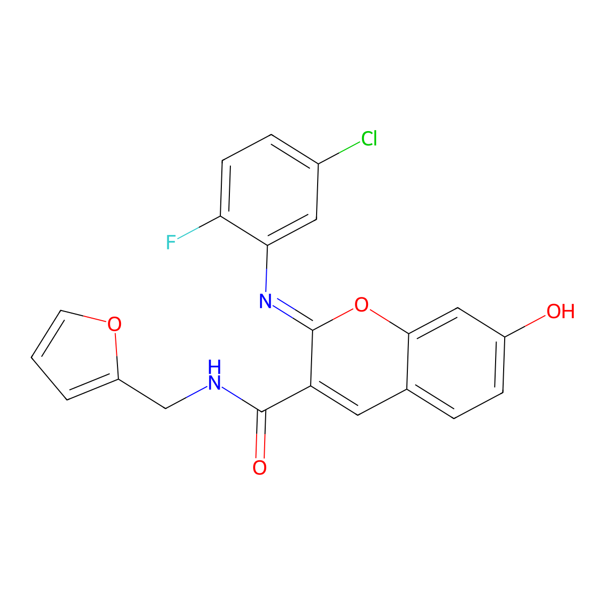 (2Z)-2-[(5-chloro-2-fluorophenyl)imino]-N-(furan-2-ylmethyl)-7-hydroxy-2H-chromene-3-carboxamide molecular structure, CAS 1327171-76-5