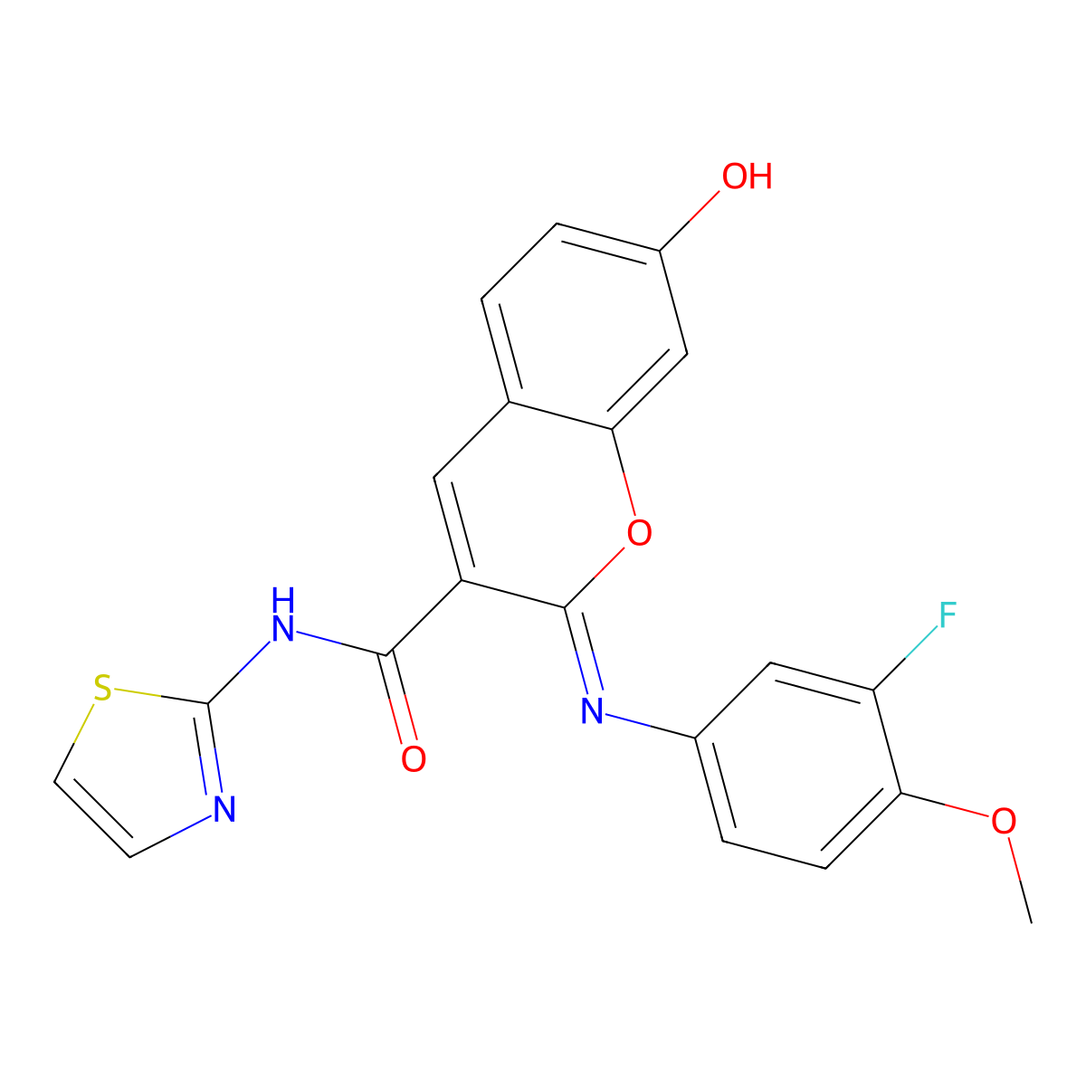 (2Z)-2-[(3-fluoro-4-methoxyphenyl)imino]-7-hydroxy-N-(1,3-thiazol-2-yl)-2H-chromene-3-carboxamide molecular structure, CAS 1327171-92-5