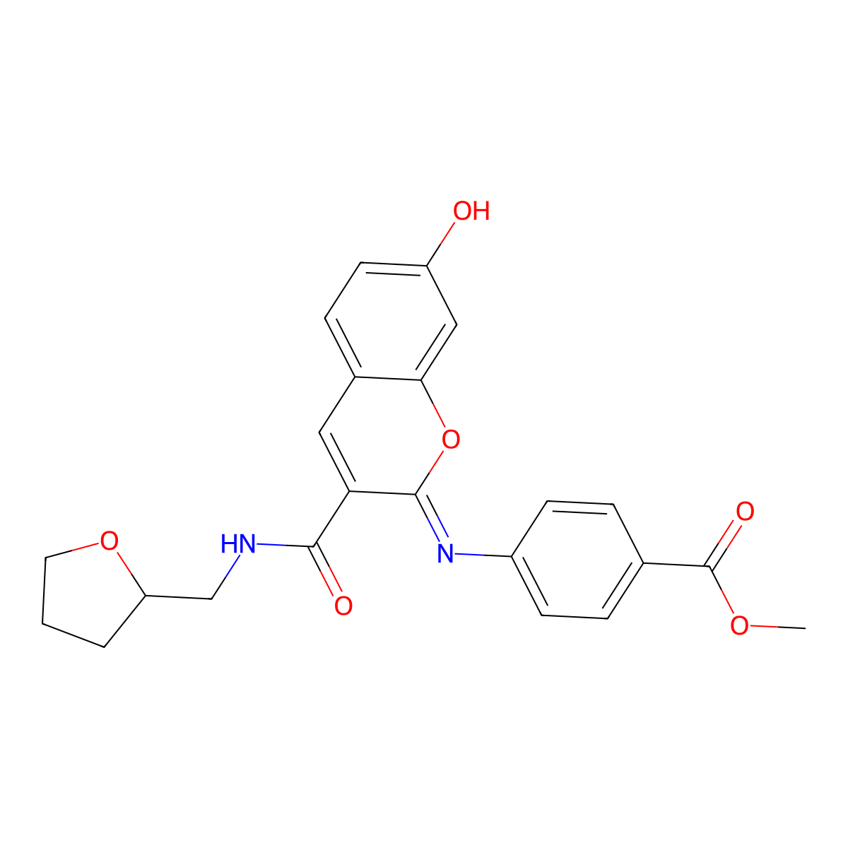 methyl 4-({(2Z)-7-hydroxy-3-[(tetrahydrofuran-2-ylmethyl)carbamoyl]-2H-chromen-2-ylidene}amino)benzoate molecular structure, CAS 1327172-00-8
