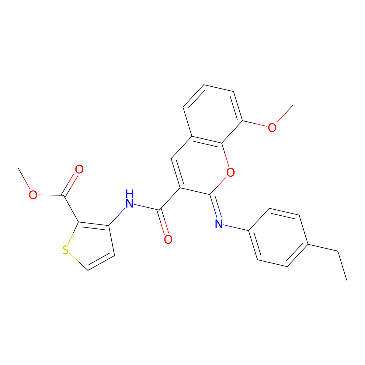 methyl 3-[({(2Z)-2-[(4-ethylphenyl)imino]-8-methoxy-2H-chromen-3-yl}carbonyl)amino]thiophene-2-carboxylate molecular structure, CAS 1327172-02-0