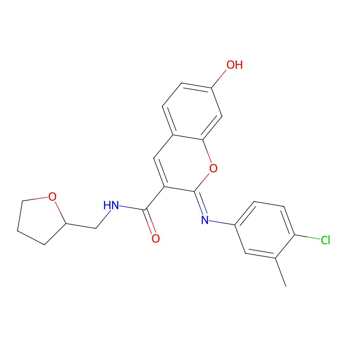 (2Z)-2-[(4-chloro-3-methylphenyl)imino]-7-hydroxy-N-(tetrahydrofuran-2-ylmethyl)-2H-chromene-3-carboxamide molecular structure, CAS 1327172-04-2